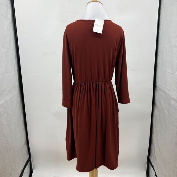Zenana Surplice Dress Womens XL Extra Large Rust Red Quarter Sleeve Stretch - Picture 6 of 12